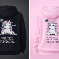 bluza moodicorn tired black pink Bluza oversize boxy - Moodicorn cute.tired.judging you - Black