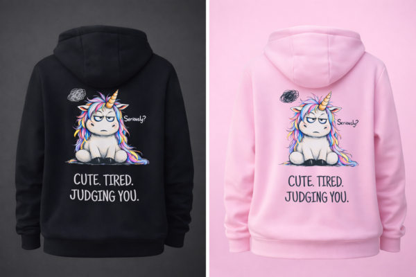 bluza moodicorn tired black pink Bluza oversize boxy - Moodicorn cute.tired.judging you - Black