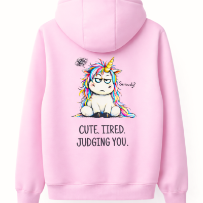 bluza moodicorn tired pink Bluza oversize boxy - Moodicorn cute.tired.judging you - Pink
