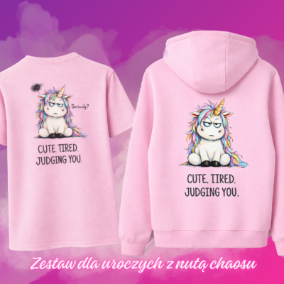 Komplet Moodicorn "Cute. Tired. Judging You." bluza i koszulka