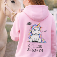bluza moodicorn tired pink Bluza oversize boxy - Moodicorn cute.tired.judging you - Pink